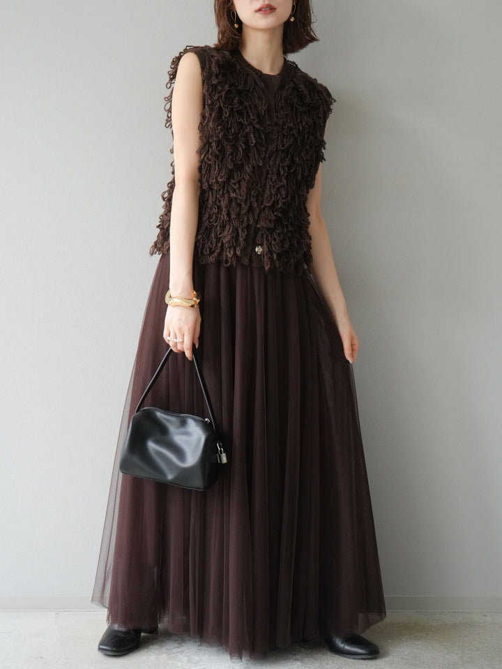 [予約]チュールボリュームスカート/ブラウン