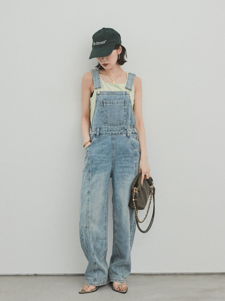 [SET]センターシームデニムサロペット +スクエアベロアタンクトップ(2set)