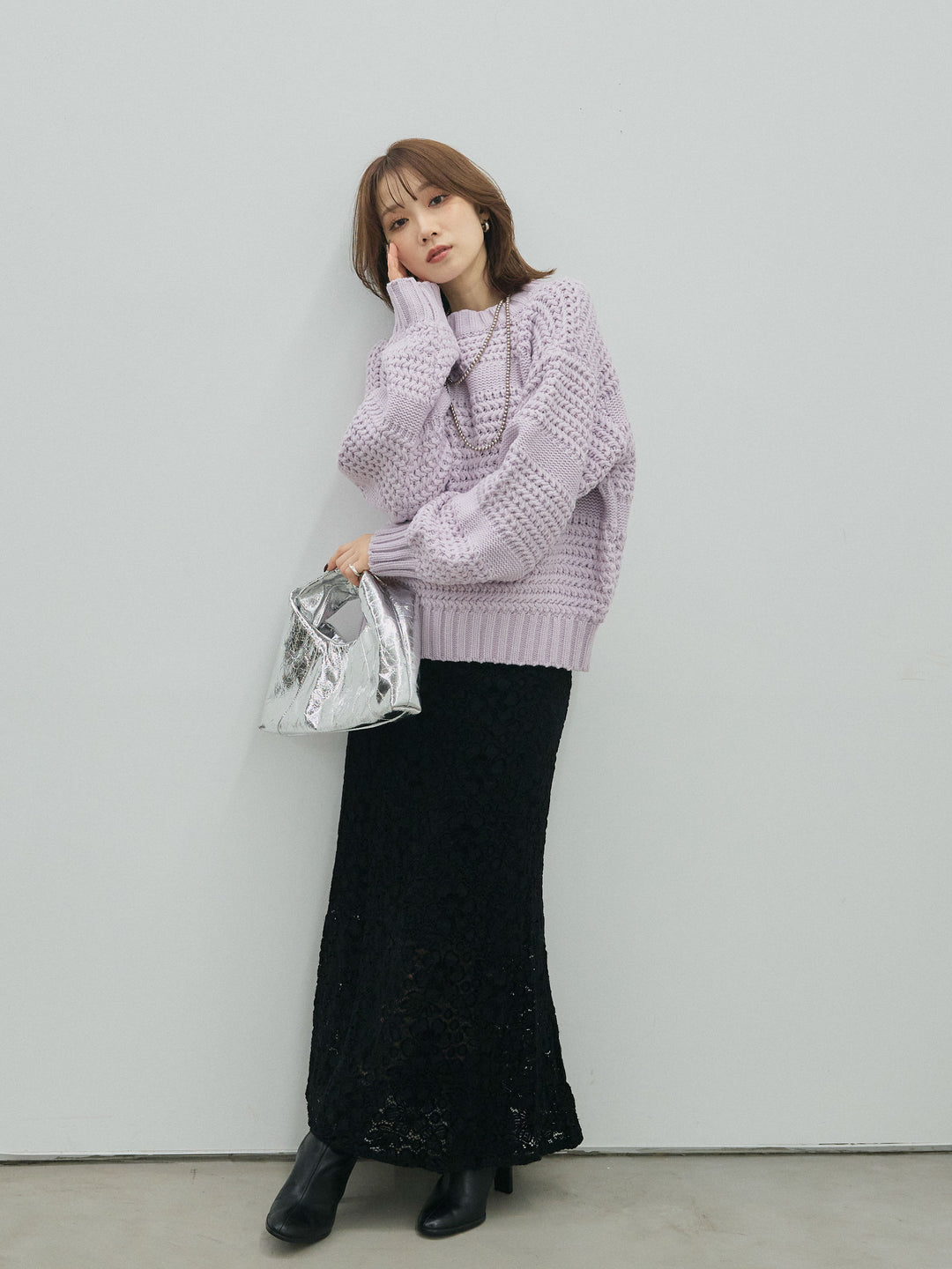 【Allure】[SET]ライン編みニットプルオーバー+ライン編みニットプルオーバー(2set)