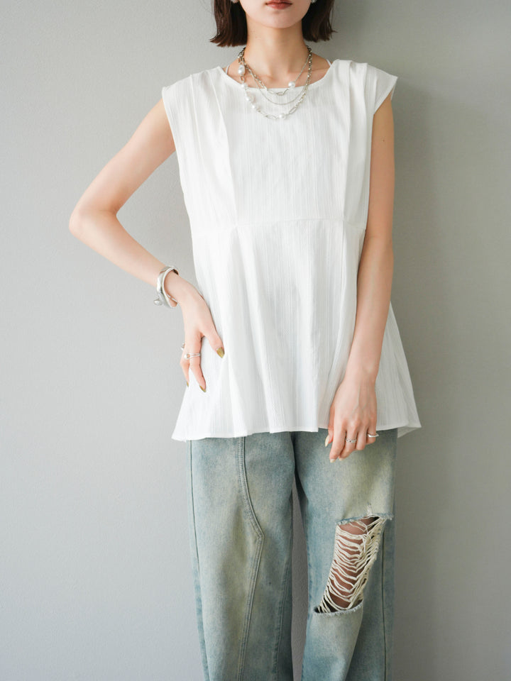 [予約]ドビーストライプタックブラウス/ホワイト