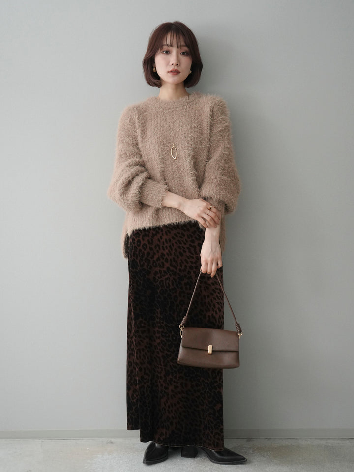 [予約]ボリュームスリーブシャギー MIXニットプルオーバー/brown