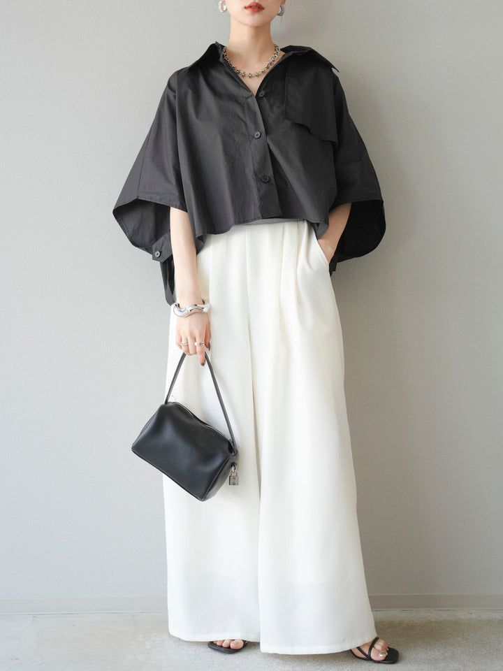 [SET]ポンチョショートシャツ+リネンライクイージーワイドパンツ(2set)