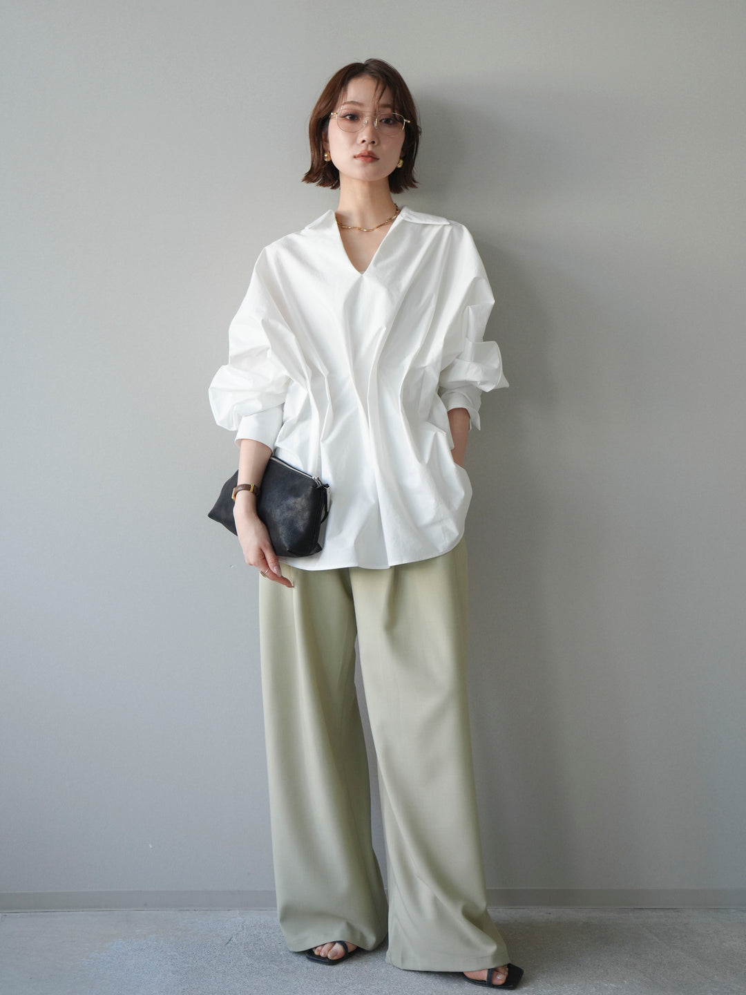 [予約]ウエストギャザースキッパーシャツ/white