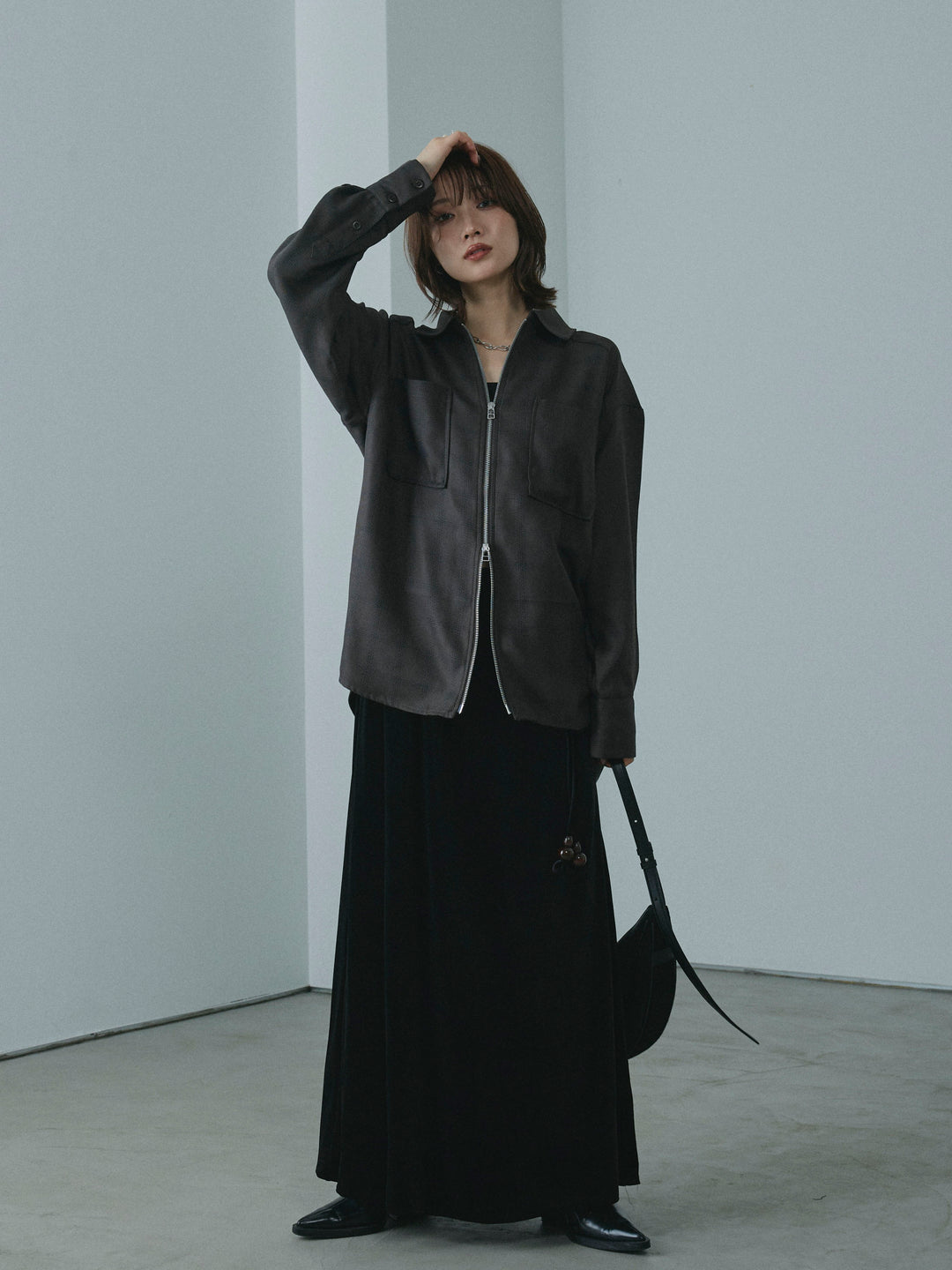 【Allure】[SET]杢チェックZIPシャツジャケット+杢チェックZIPシャツジャケット(2set)