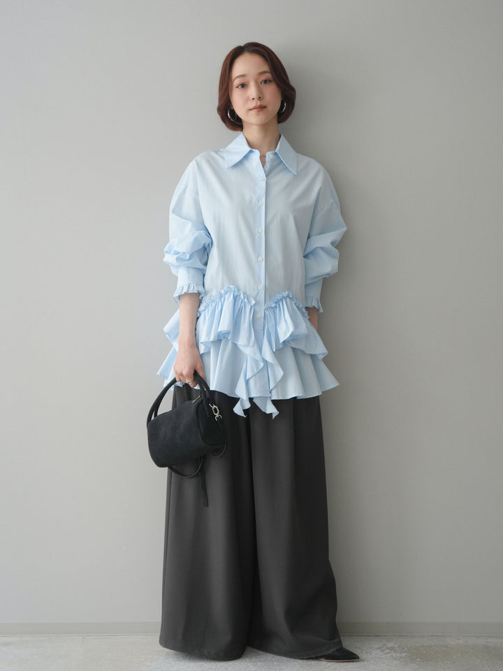 [予約]ラッフルデザインティアードブラウス/blue