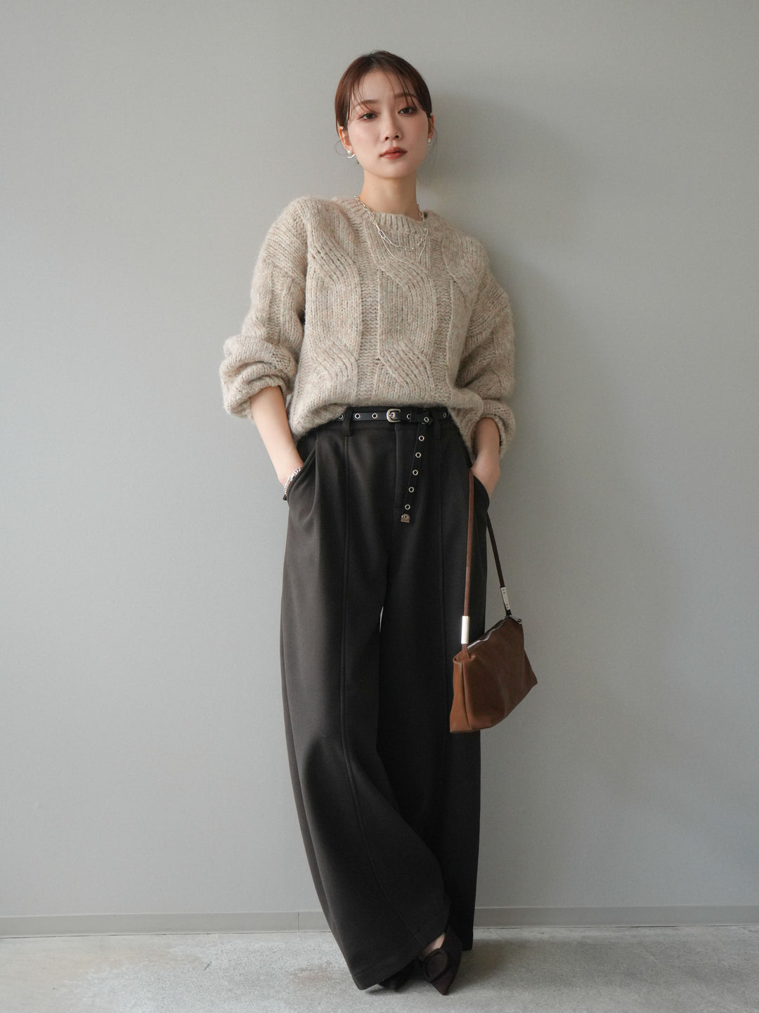 [予約]ワイドケーブルミックスニットプルオーバー/ivory