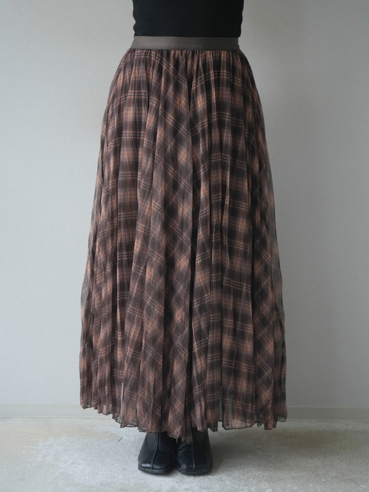 [予約]チェック柄ワッシャープリーツスカート/yellow