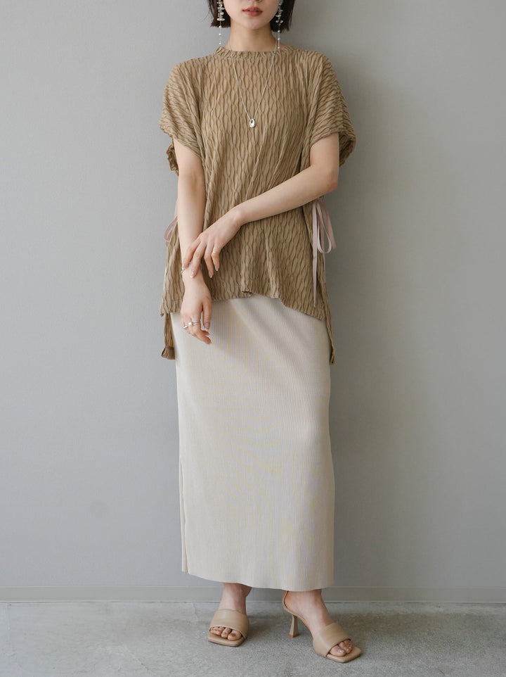 [Pre-order] Arm shirring sheer design mellow pullover/beige