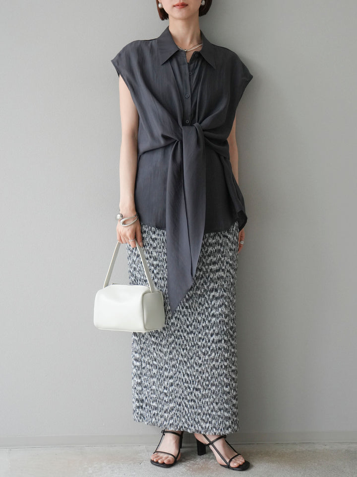 [SET]フロントタイシアーブラウス+マルチカラーランダムプリーツタイトスカート(2set)