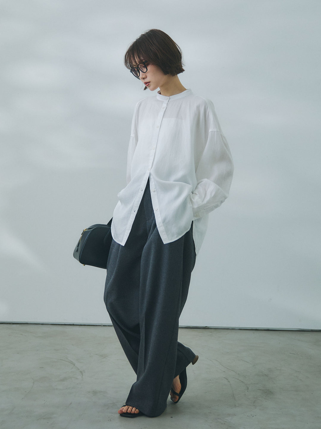 【Allure】[SET]テンセルデニムバックギャザーシャツ+杢調ライトストレートパンツ(2set)