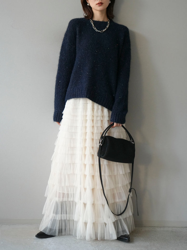 [予約]スパンコールニットプルオーバー/ネイビー