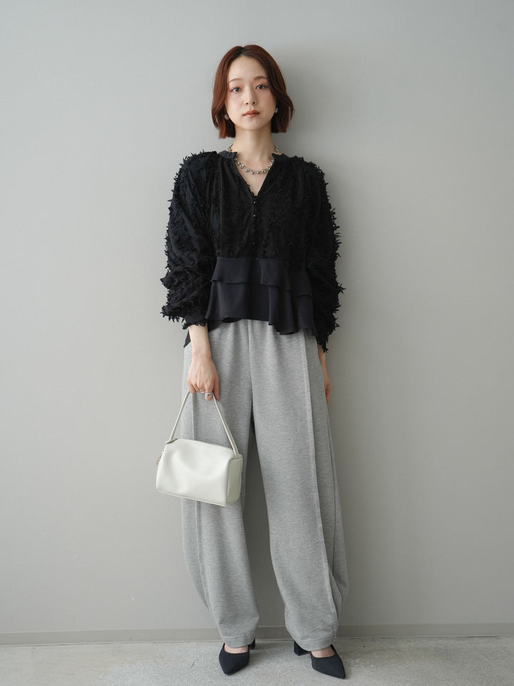 [SET]ジャガードぺプラムフリルブラウス+2WAYデザインスウェットパンツ(2set)
