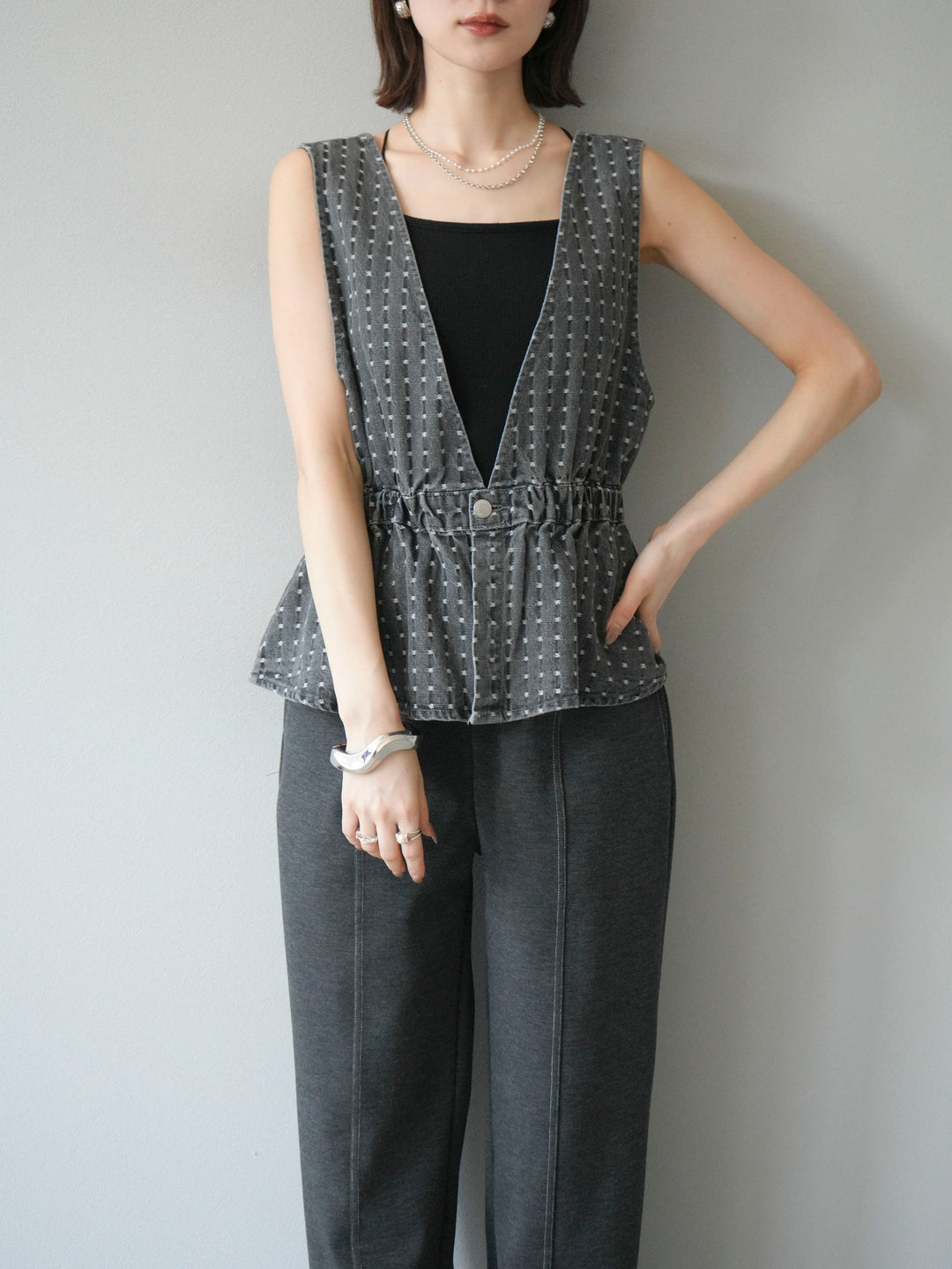 [予約]ジャガードデニム２WAYビスチェ/ブラック