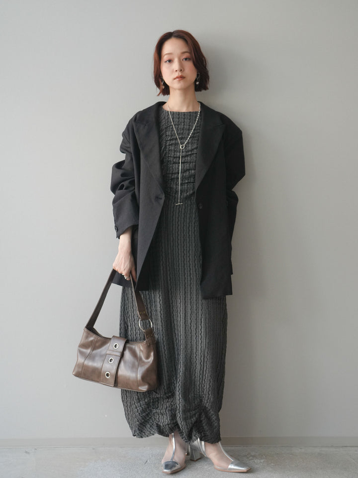 [SET]シャーリングジャガードノースリーブワンピース+エフォートレステイラードジャケット(2set)