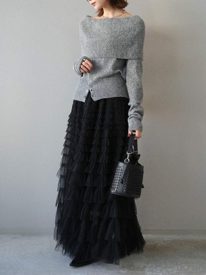 [予約]ミックスヤーンオフショルニットプルオーバー/グレー