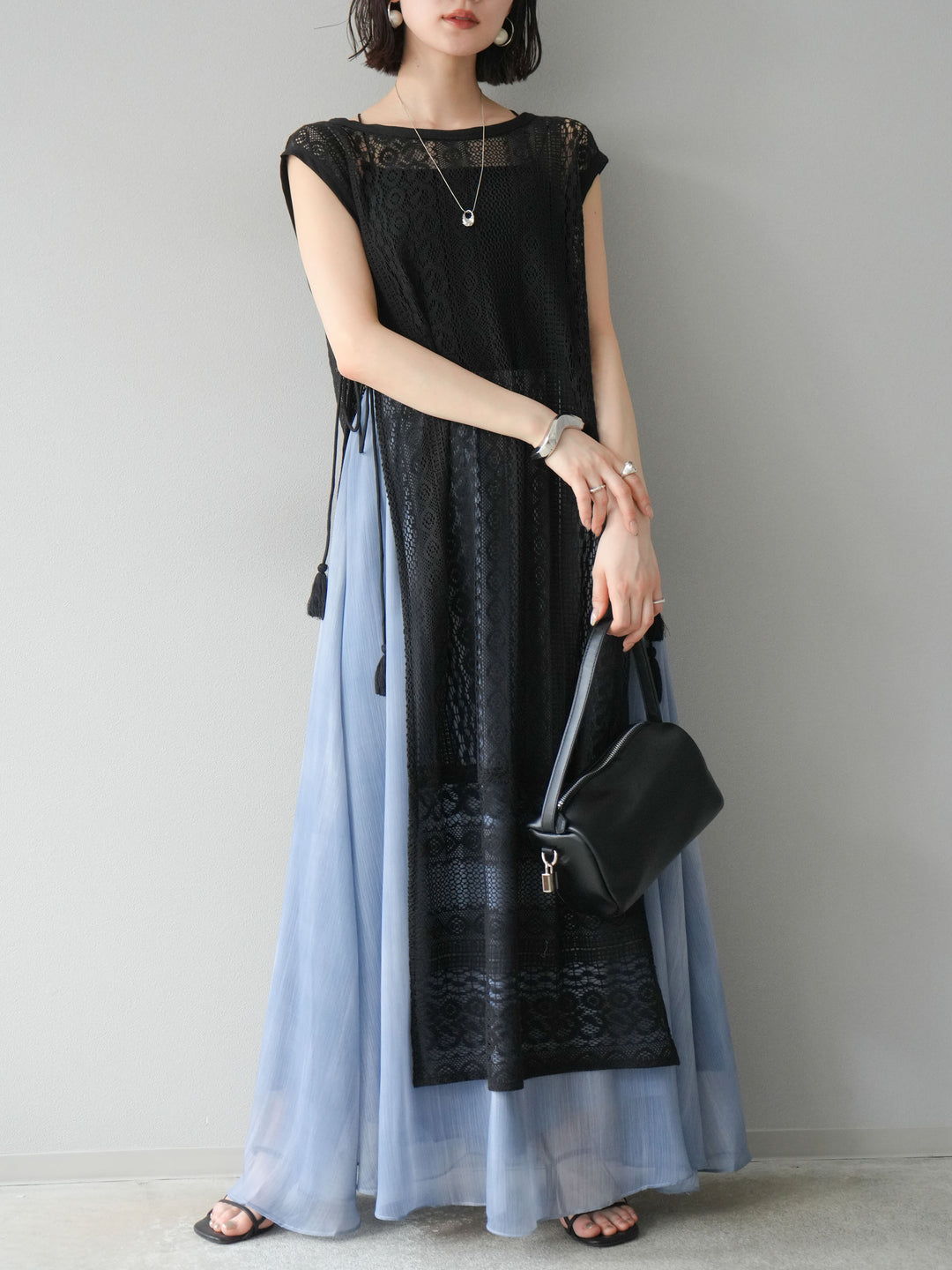 [予約]ニュアンスシアーフレアスカート/ブルー