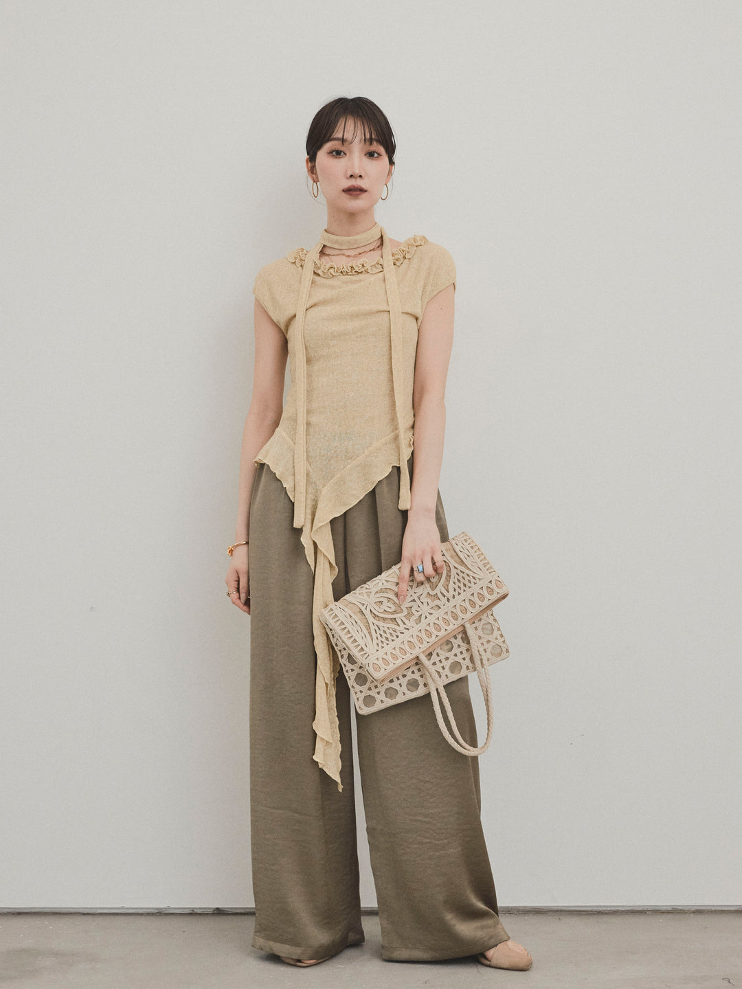 [予約]サテンイージーパンツ/カーキ