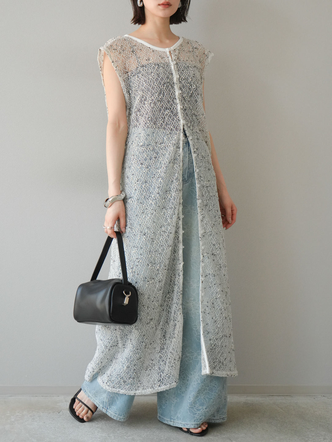 [預訂] 2WAY 棉絨網眼連身裙/米白色