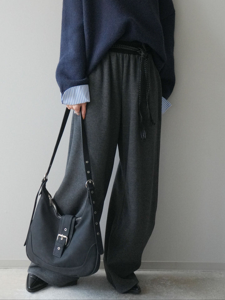 [予約]編み込みベルト付きウエスト配色スエットパンツ/charcoal