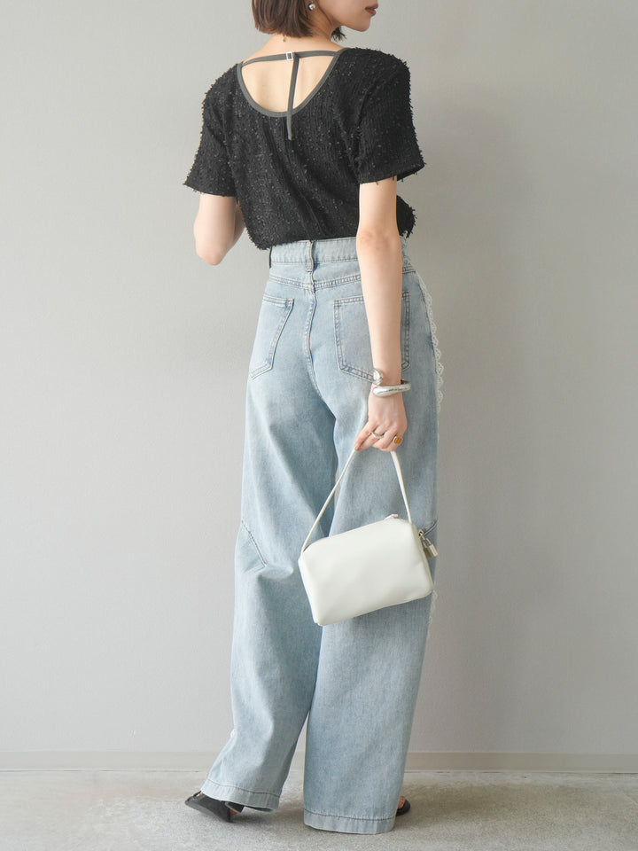 【預購】同色系滾邊蓬鬆剪裁上衣/黑色