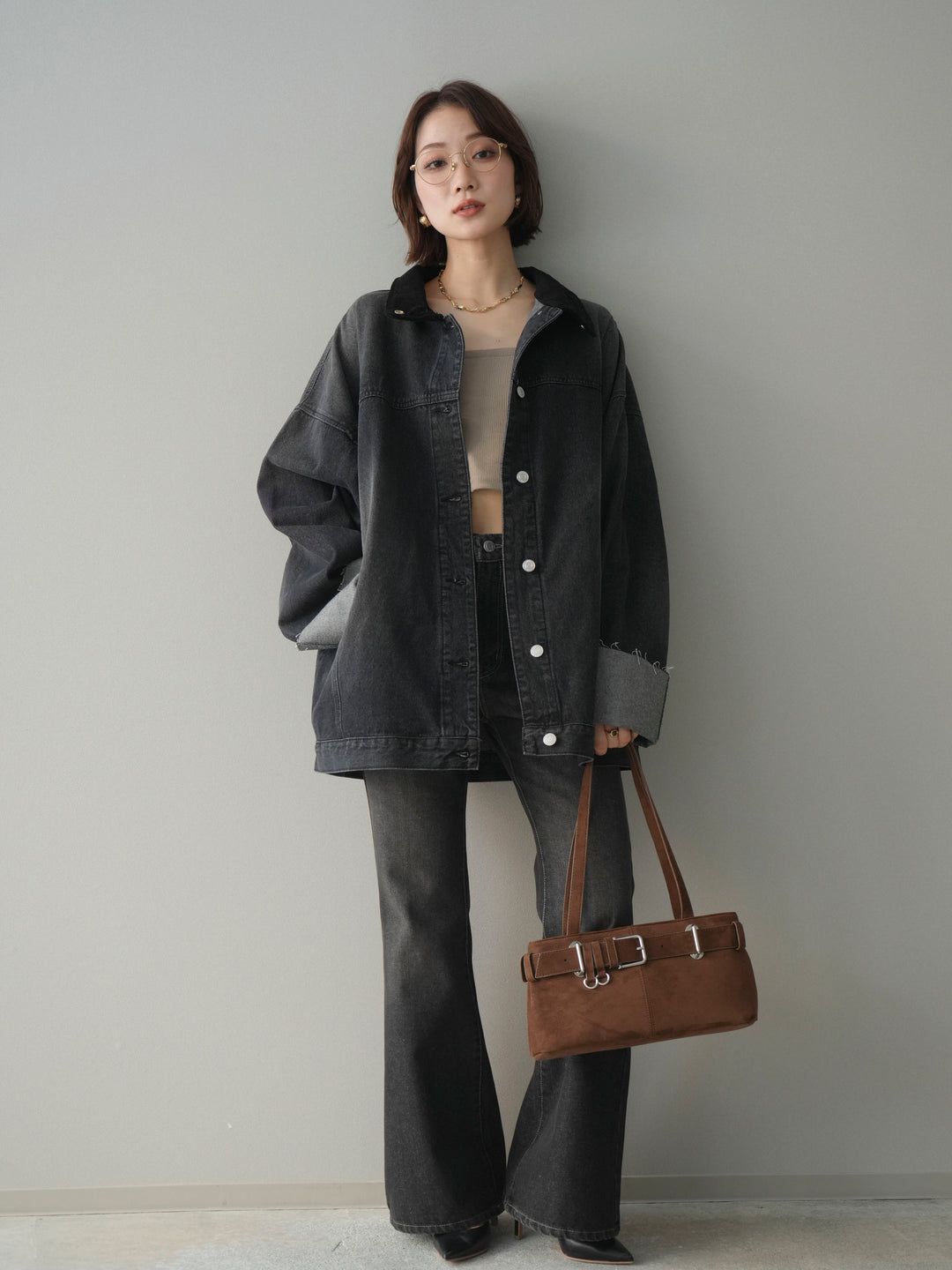 [SET]コーデュロイ×デニムミドルジャケット+フレアデニムパンツ(2set)