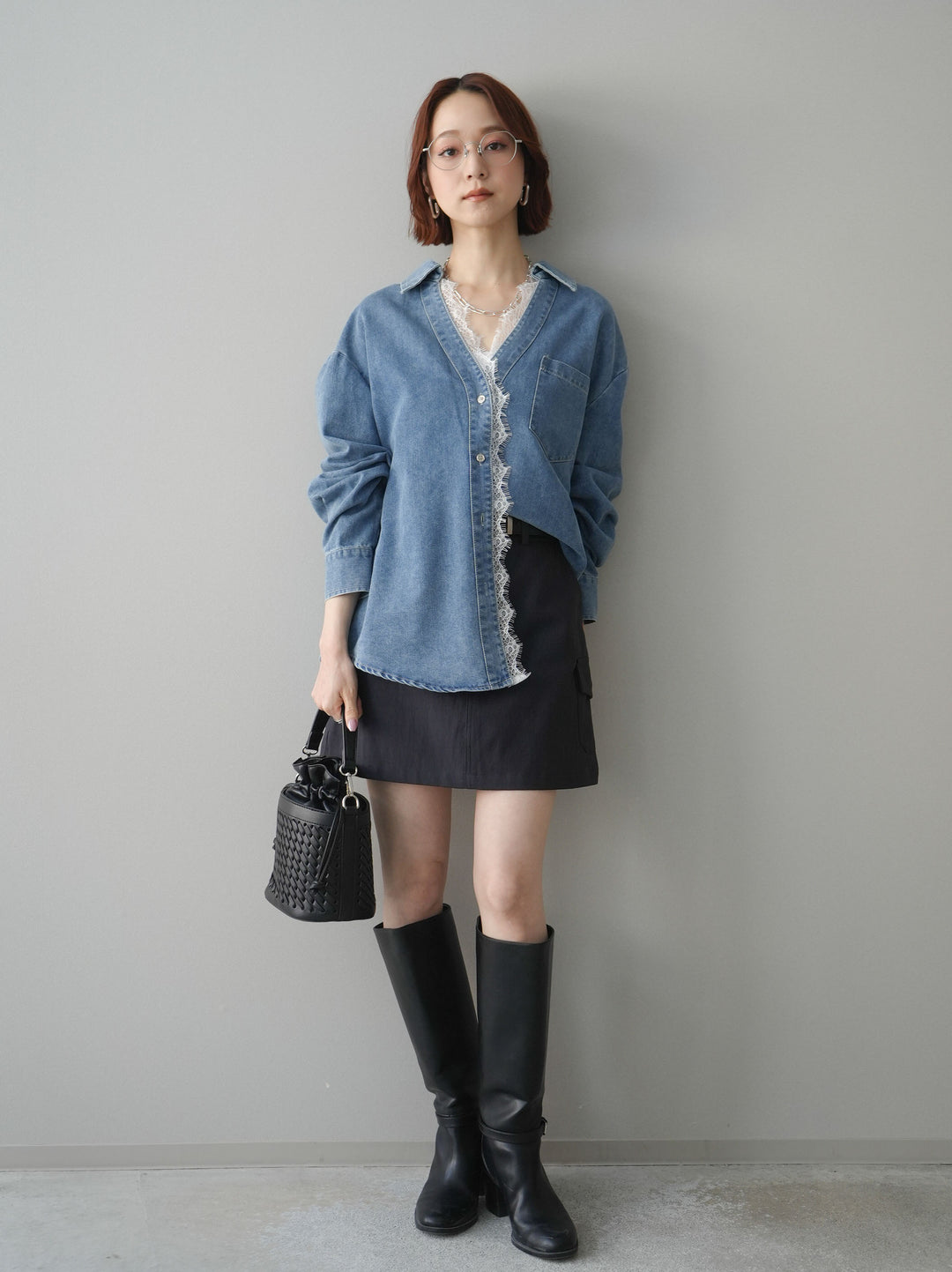 [予約]ベルト付カーゴミニスカート/black