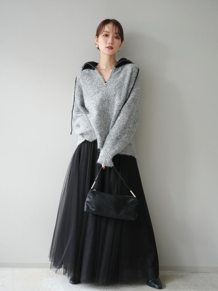 [予約]バイカラージップニットプルオーバー/gray