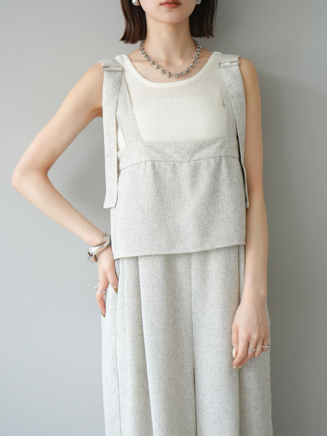 [予約]サマーツイードケープサロペット/アイボリー