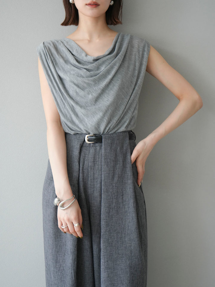 [予約]ビーズチェーン付ドレープトップス/グレー