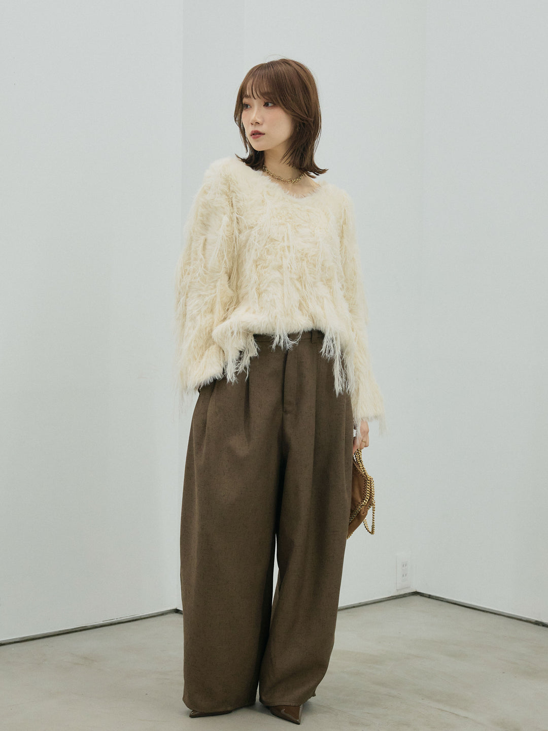 [予約]フェザーフリンジシャギーニットプルオーバー/beige
