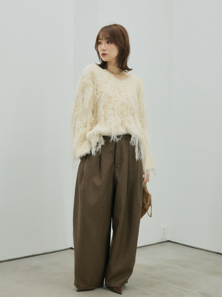 [予約]フェザーフリンジシャギーニットプルオーバー/beige