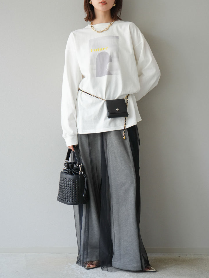 [予約]チュールワイドパンツ/ブラック