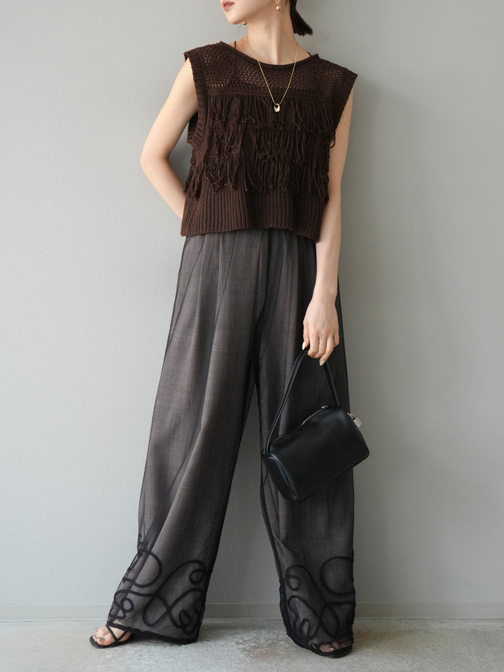 【預購】鏤空流蘇針織上衣/棕色