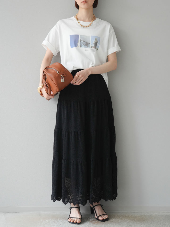 [予約]レースロングスカート/ブラック