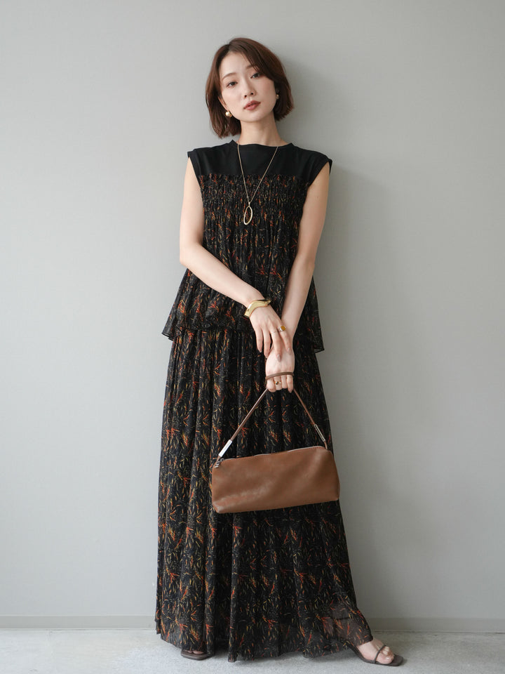 [SET]チュールプリントノースリーブトップス+チュールプリントスカート(2set)