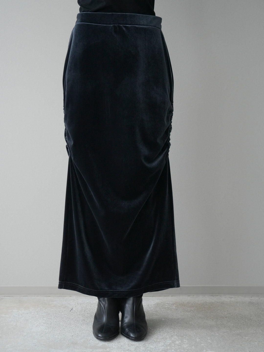 [予約]ギャザーベロアスカート/navy