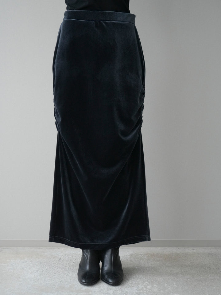 [予約]ギャザーベロアスカート/navy