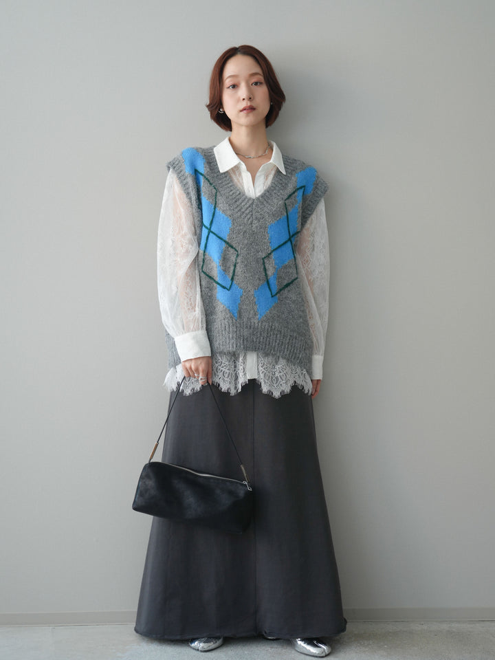 [SET]アーガイルVネックニットベスト+選べるアクセセット(2set)