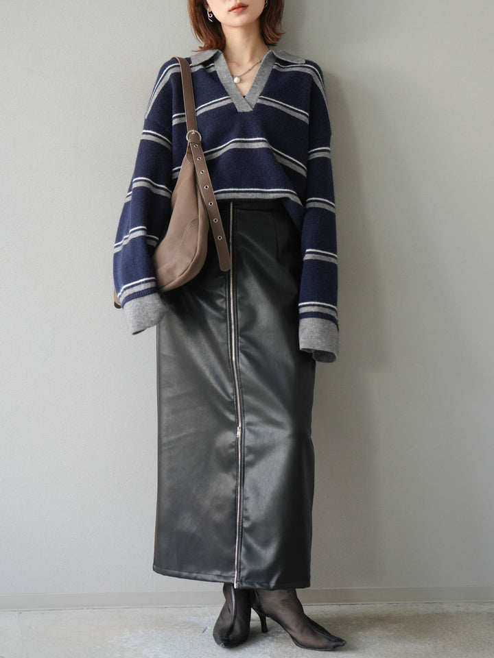 [予約]フェイクレザーZIPタイトスカート/ブラック