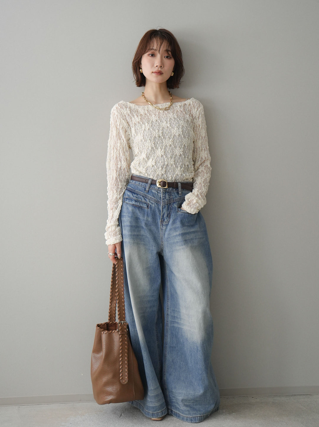 [予約]サイドギャザーレーストップス/ivory