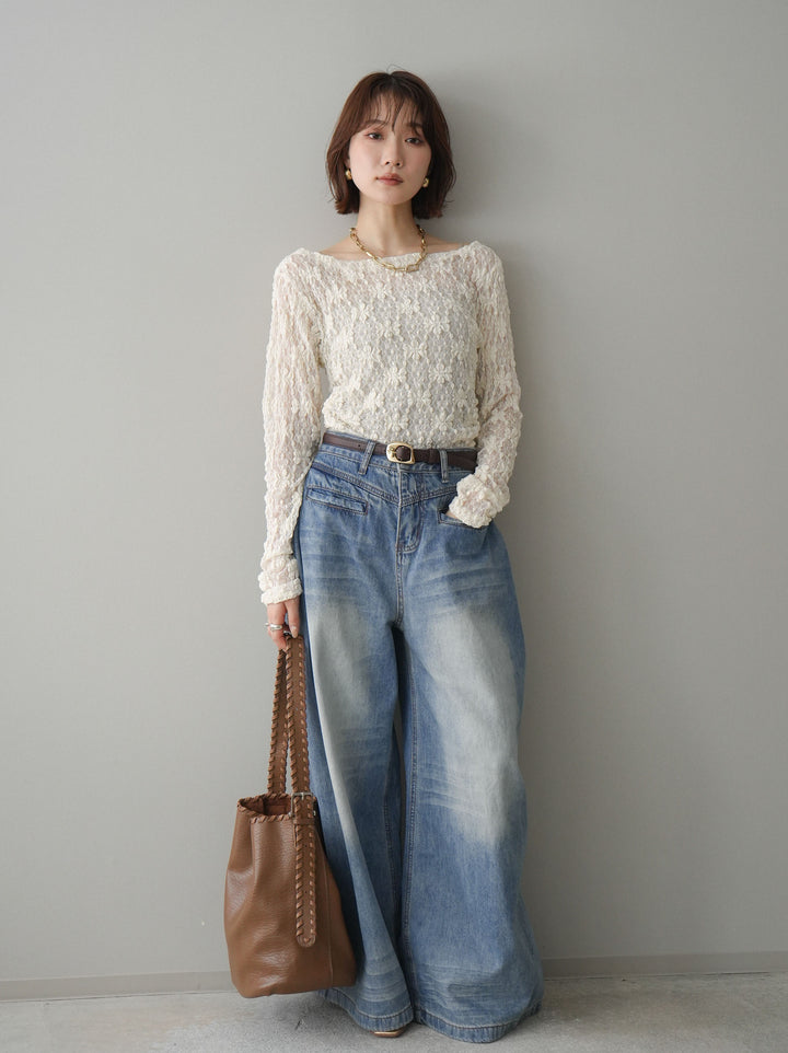 [予約]サイドギャザーレーストップス/ivory