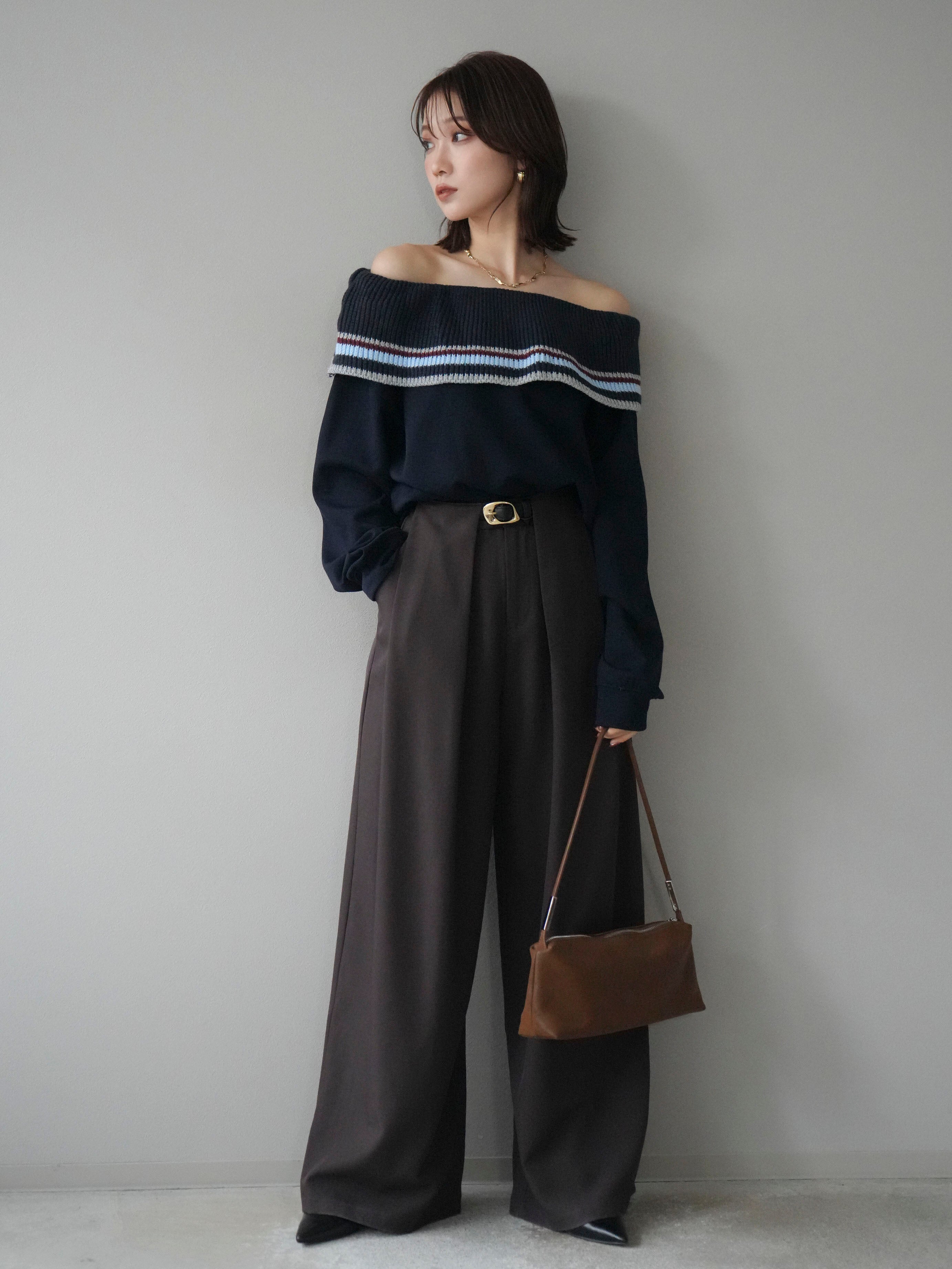 予約]ボーダーニットオフショルダーxスウェットプルオーバー/navy – Lumier