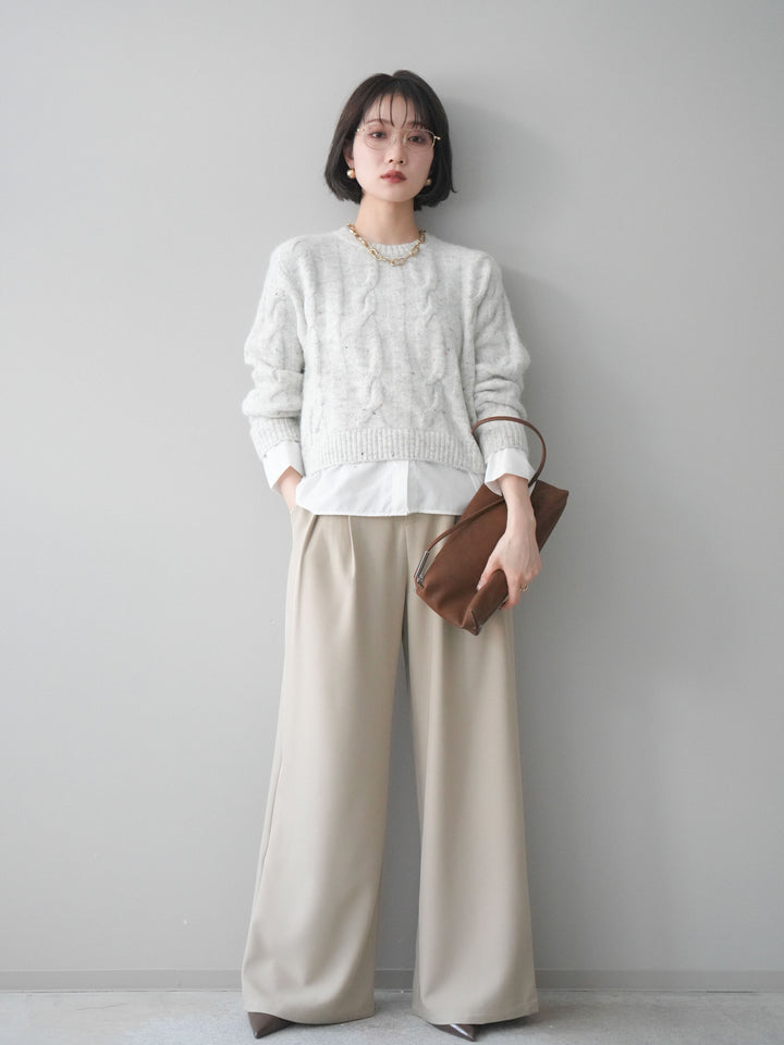 [予約]ウエストレースタックワイドパンツ/ivory