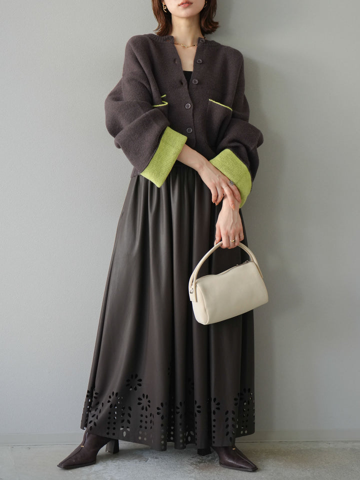 [予約]フラワーパンチングレザースカート/ブラウン