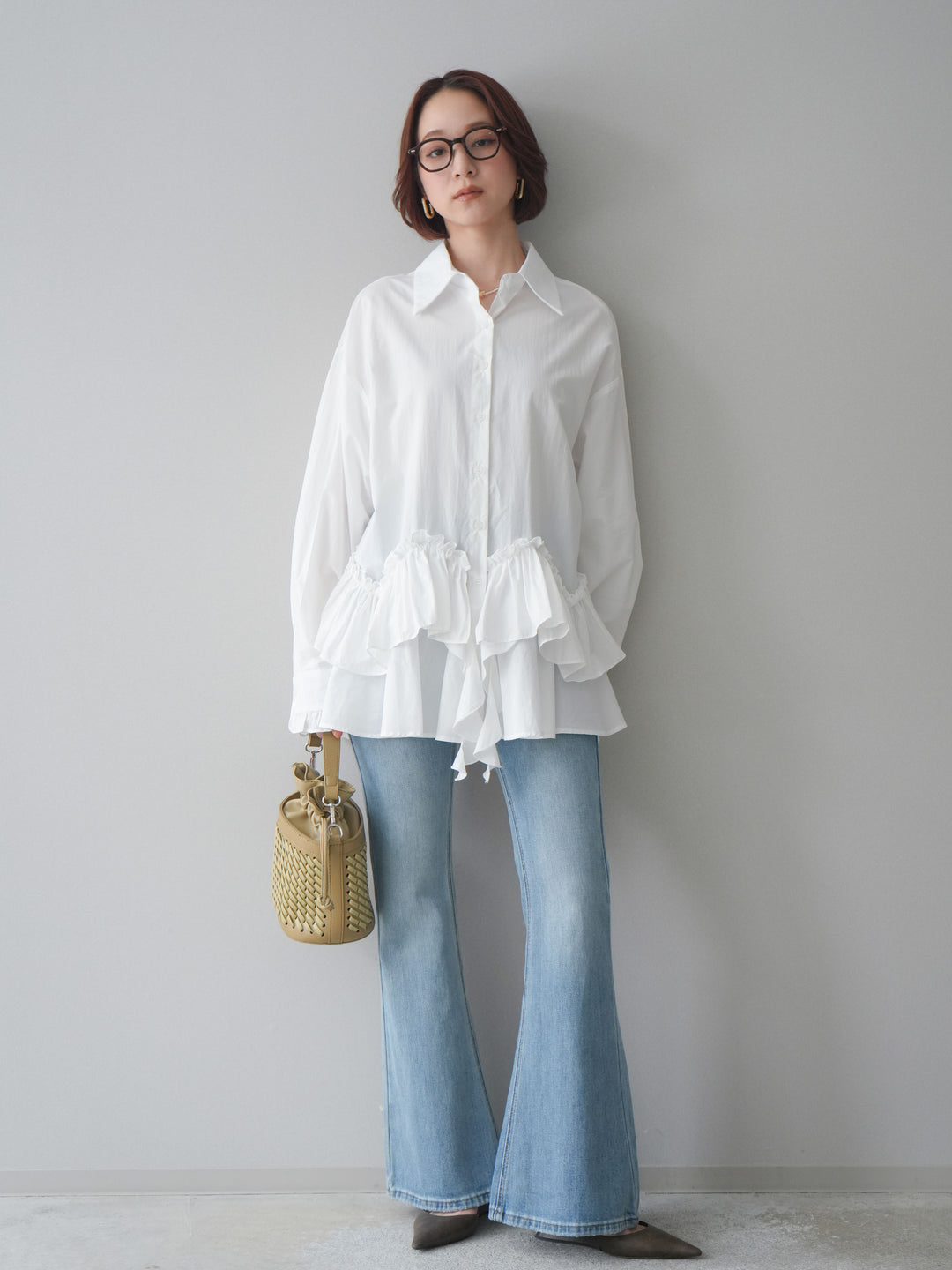 [予約]ラッフルデザインティアードブラウス/white