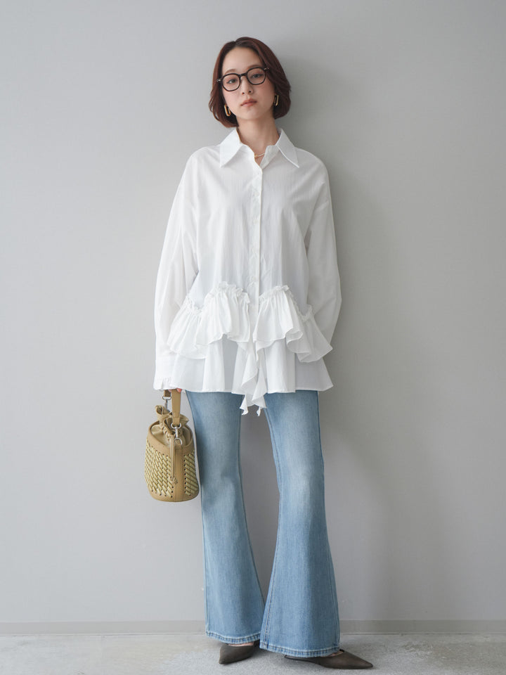 [予約]ラッフルデザインティアードブラウス/white