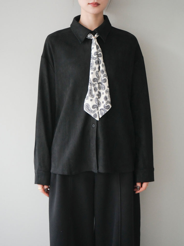 [予約]スカーフ付きスエードシャツ/black