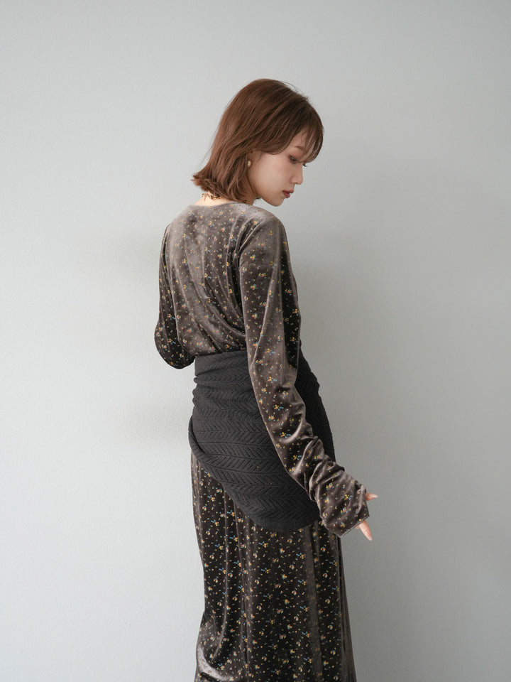 [予約]ベロアフラワープリントカーディガン/ブラウンxイエロー