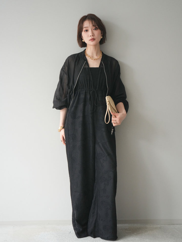 [SET]レース刺繍サロペット+ドロストシアーブルゾン(2set)