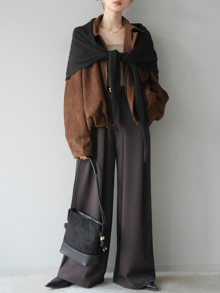 [SET] 麂皮外套+皮帶環設計寬褲（2套）